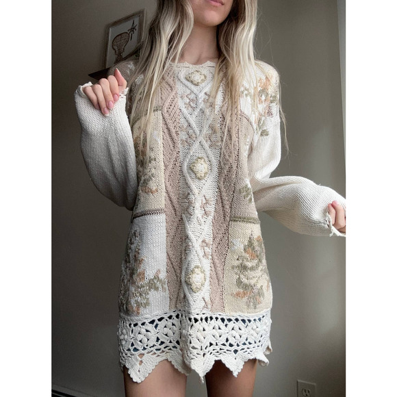 Tiara Sweaters Vintage Tiara International Pastel Floral Lace Knit Sweater Poshmark